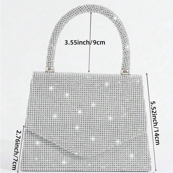 Rhinestone crossbody silver glitter purse with magnet snap closure - Picture 5 of 8